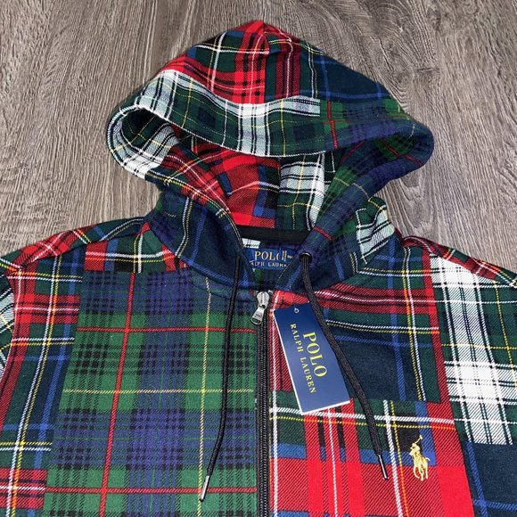 Polo Ralph Lauren Men's Patchwork Plaid Fleece Lined Full Zip Hoodie Size - Picture 7 of 9
